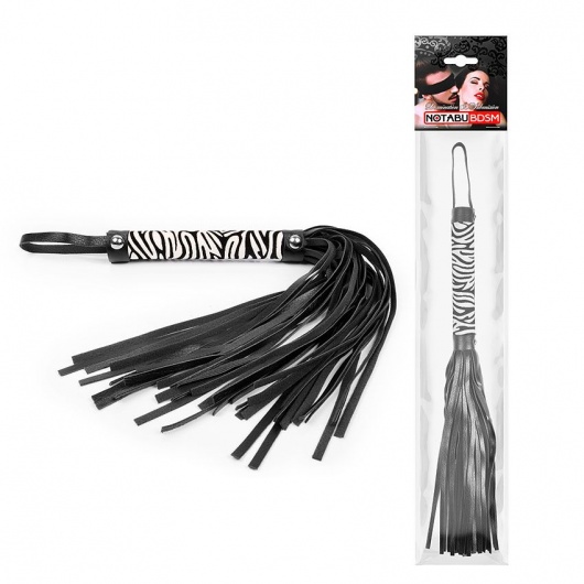 Черная многохвостовая плеть с круглой ручкой-зеброй - 39 см. - Notabu - купить с доставкой в Тамбове