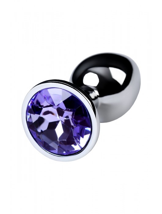 Серебристая конусовидная анальная пробка с фиолетовым кристаллом - 7 см. - ToyFa - купить с доставкой в Тамбове