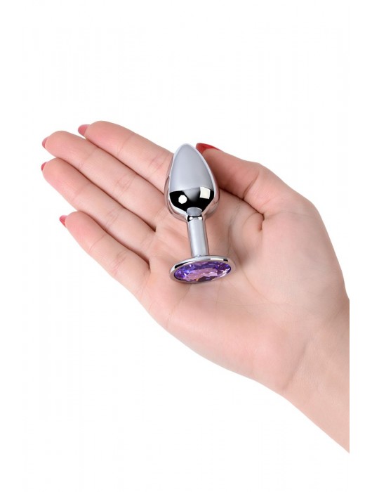 Серебристая конусовидная анальная пробка с фиолетовым кристаллом - 7 см. - ToyFa - купить с доставкой в Тамбове