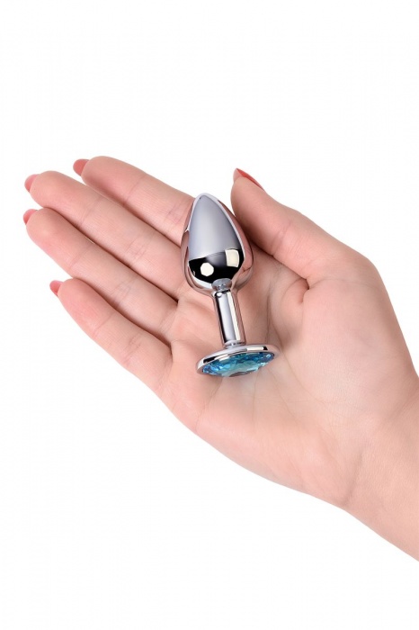 Серебристая конусовидная анальная пробка с голубым кристаллом - 7 см. - ToyFa - купить с доставкой в Тамбове
