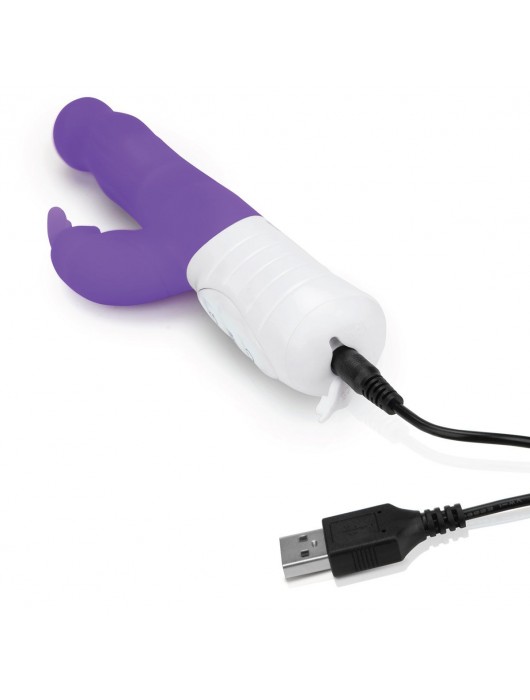 Фиолетовый тонкий вибратор-кролик с клиторальным отростком - 22 см. - Rabbit Essentials