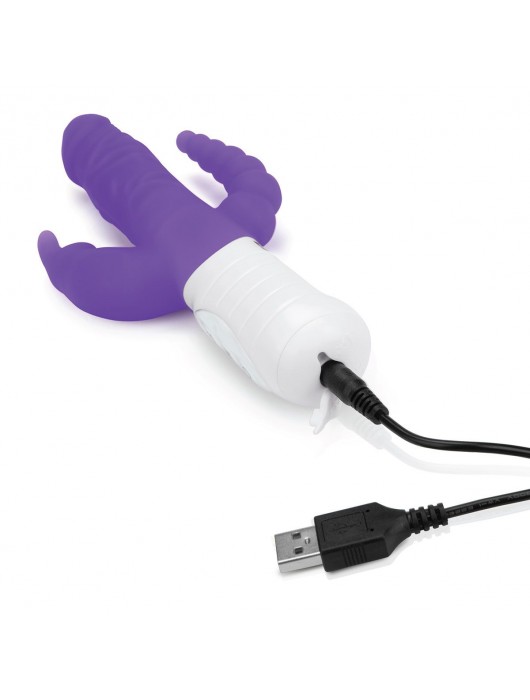 Фиолетовый перезаряжаемый вибратор с 2 дополнительными отростками - 22 см. - Rabbit Essentials