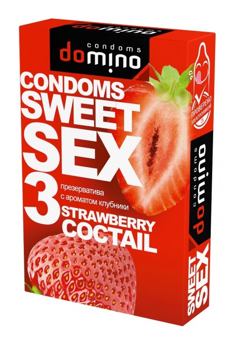 Презервативы для орального секса DOMINO Sweet Sex с ароматом клубничного коктейля  - 3 шт. - Domino - купить с доставкой в Тамбове