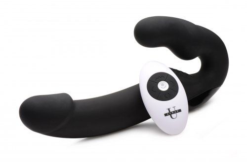 Черный безремневой страпон Urge Silicone Strap On с пультом ДУ - 24 см. - XR Brands - купить с доставкой в Тамбове