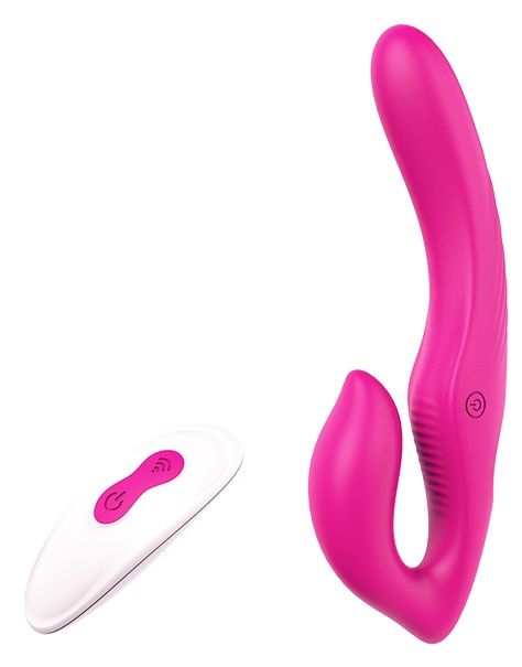 Ярко-розовый безремневой страпон REMOTE DOUBLE DIPPER - 22 см. - Dream Toys - купить с доставкой в Тамбове