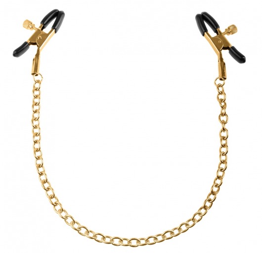 Чёрные с золотом зажимы на соски Gold Chain Nipple Clamps - Pipedream - купить с доставкой в Тамбове