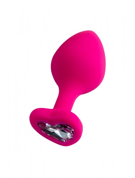 Розовая анальная втулка Diamond Heart с прозрачным кристаллом - 8 см. - ToyFa - купить с доставкой в Тамбове