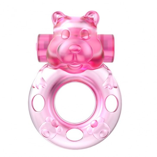 Розовое эрекционное виброкольцо на пенис Pink Bear - Baile - в Тамбове купить с доставкой