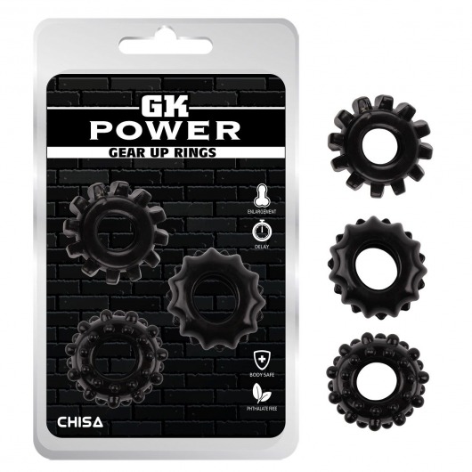 Набор из 3 черных эрекционных колец Gear Up Rings - Chisa - в Тамбове купить с доставкой