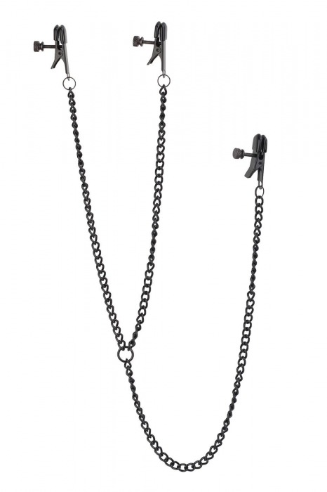 Черные зажимы на соски и клитор на цепочке DELUXE NIPPLE   CLIT CLAMPS - Dream Toys - купить с доставкой в Тамбове