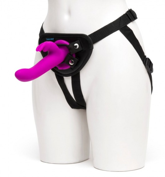 Лиловый страпон Rechargeable Vibrating Strap-On Harness Set - 17,6 см. - Happy Rabbit - купить с доставкой в Тамбове