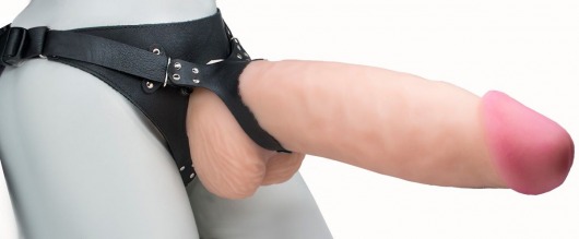 Телесный реалистичный фаллоимитатор на черных трусиках Real Big Strap-On - 34,5 см. - LOVETOY (А-Полимер) - купить с доставкой в Тамбове