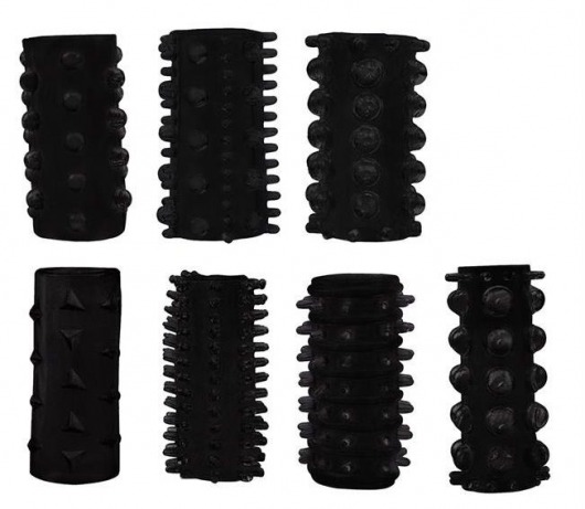 Набор из 7 черных насадок PENIS SLEEVES SET - Dream Toys - в Тамбове купить с доставкой