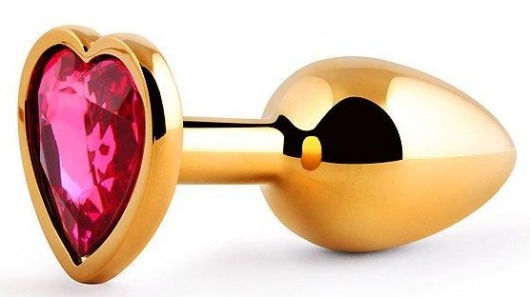 Золотистая анальная пробка с малиновым кристаллом-сердечком - 7 см. - Anal Jewelry Plug - купить с доставкой в Тамбове