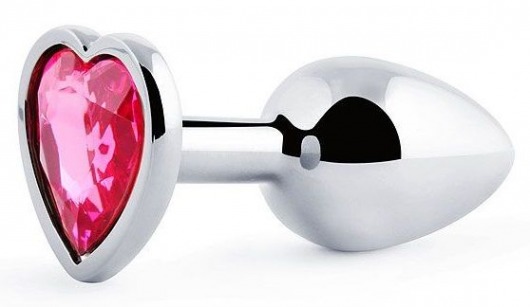 Серебристая анальная пробка с малиновым кристаллом-сердечком - 7 см. - Anal Jewelry Plug - купить с доставкой в Тамбове