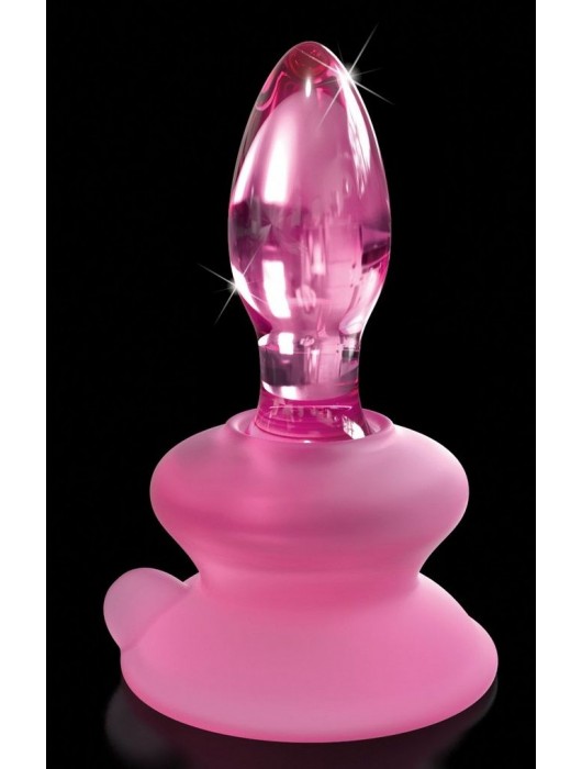 Розовая стеклянная пробка Icicles №90 с силиконовой присоской - 8 см. - Pipedream