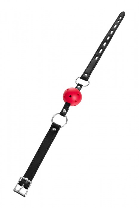Красный кляп-шар на черных ремешках - ToyFa - купить с доставкой в Тамбове