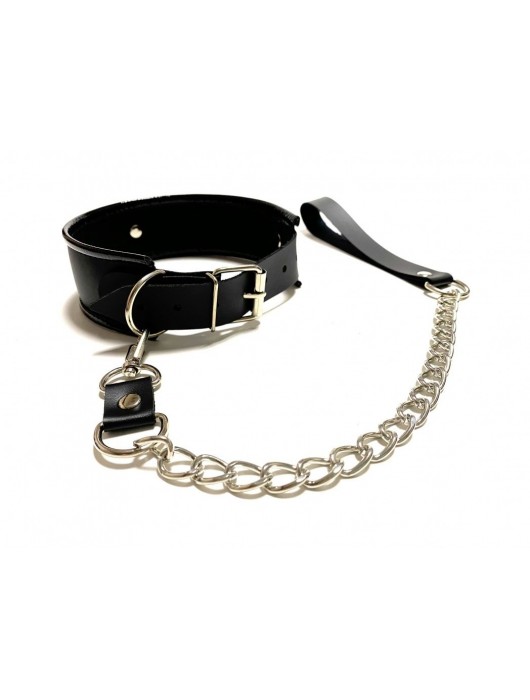 Черный ошейник с поводком из эко-кожи - БДСМ Арсенал - купить с доставкой в Тамбове