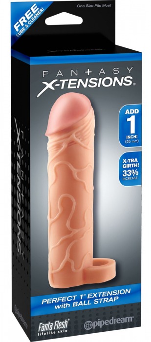 Телесная насадка с кольцом Perfect 1 Extension with Ball Strap - 17 см. - Pipedream - в Тамбове купить с доставкой