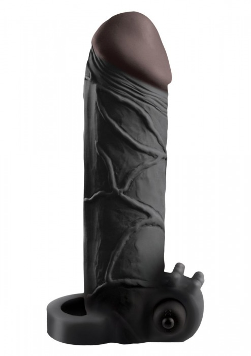 Чёрная вибронасадка с кольцом Vibrating Real Feel 2 Extension - 16 см. - Pipedream - в Тамбове купить с доставкой