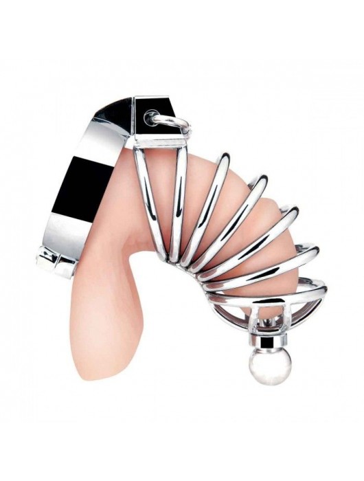 Серебристая клетка для члена Urethral Play Cage - BlueLine - купить с доставкой в Тамбове