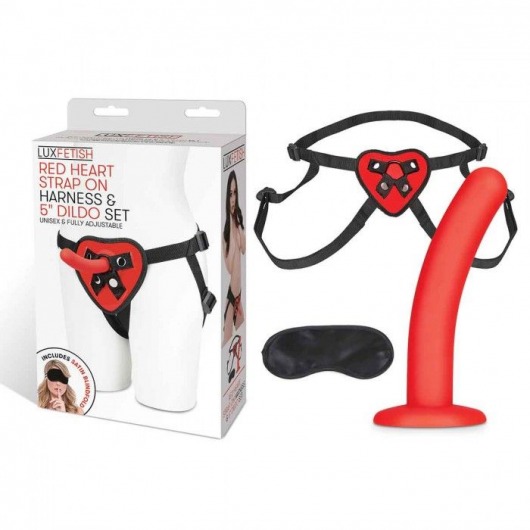 Красный поясной фаллоимитатор Red Heart Strap on Harness   5in Dildo Set - 12,25 см. - Lux Fetish - купить с доставкой в Тамбове