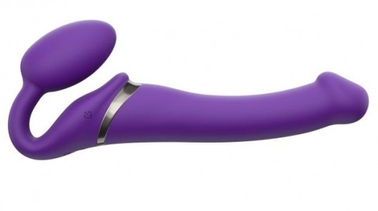 Фиолетовый безремневой вибрострапон Silicone Bendable Strap-On - size M - Strap-on-me - купить с доставкой в Тамбове