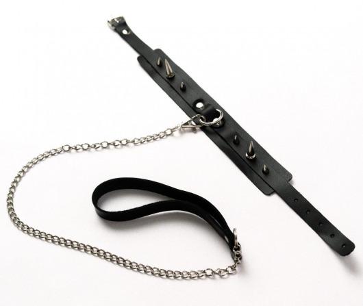 Черный ошейник с шипами и поводком - Crazy Handmade - купить с доставкой в Тамбове
