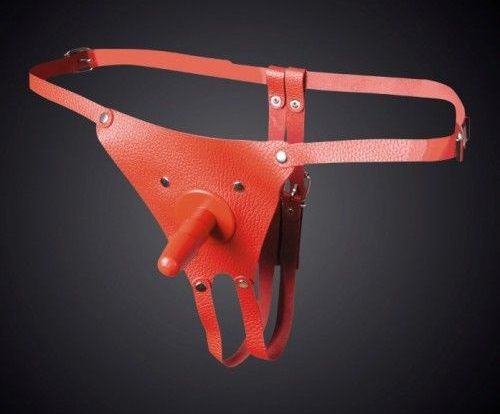 Красные кожаные универсальные трусики со штырьком для насадок - Sitabella - купить с доставкой в Тамбове