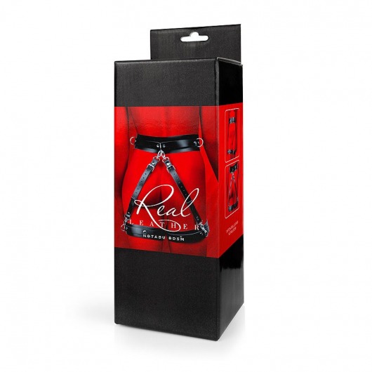 Черный кожаный пояс с гартерами - S-M - Notabu - купить с доставкой в Тамбове