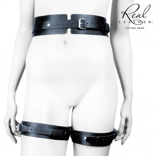 Черный кожаный пояс с гартерами - S-M - Notabu - купить с доставкой в Тамбове Черный кожаный пояс с гартерами - S-M - Notabu - купить с доставкой в Тамбове