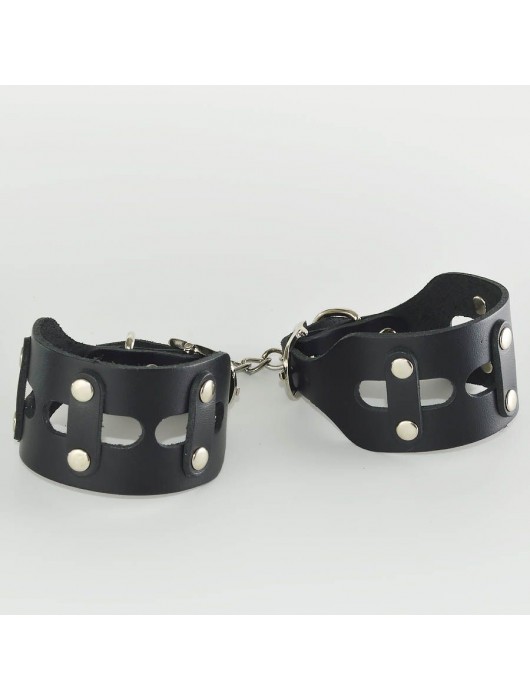 Черные кожаные наручники  Цезарь - Sitabella - купить с доставкой в Тамбове