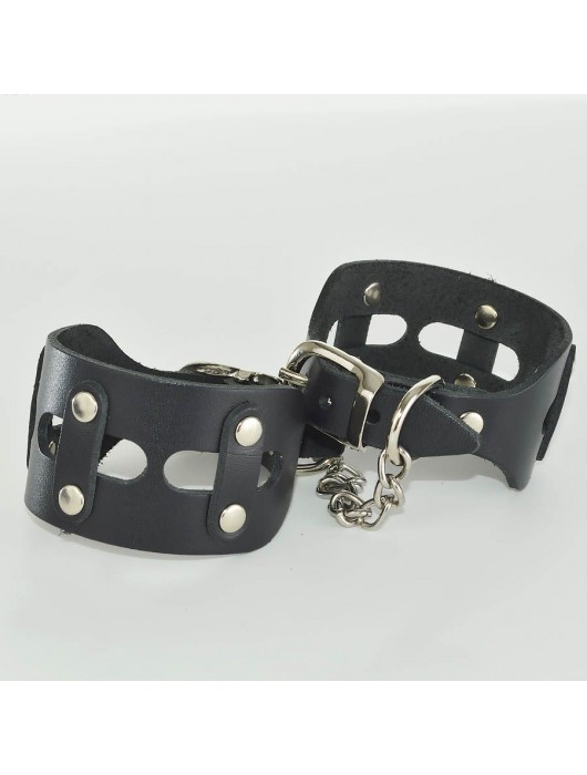 Черные кожаные наручники  Цезарь - Sitabella - купить с доставкой в Тамбове