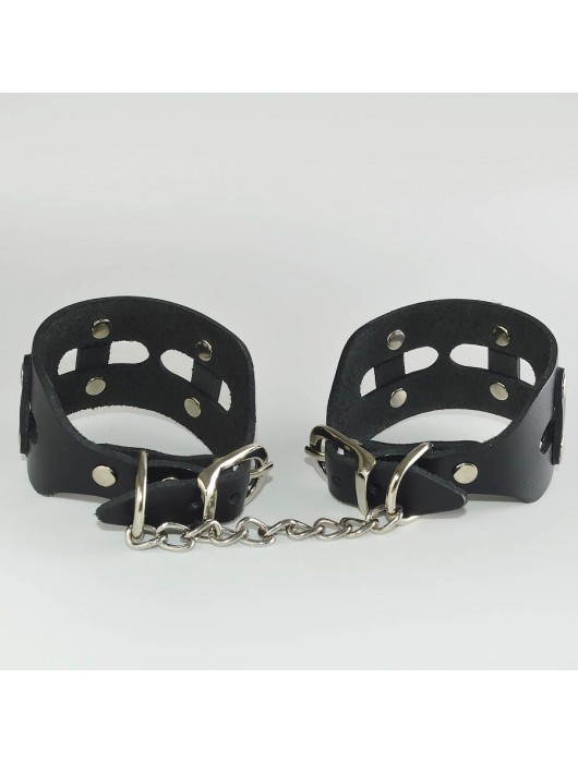 Черные кожаные наручники  Цезарь - Sitabella - купить с доставкой в Тамбове