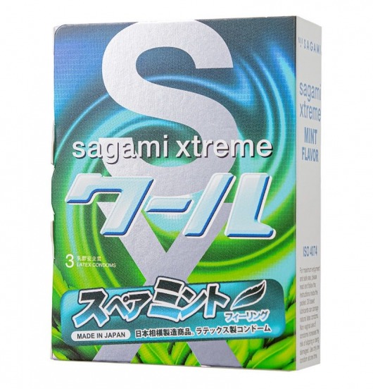 Презервативы Sagami Xtreme Mint с ароматом мяты - 3 шт. - Sagami - купить с доставкой в Тамбове
