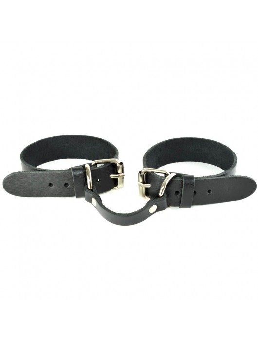 Черные кожаные наручники со съемной красной опушкой - Sitabella - купить с доставкой в Тамбове