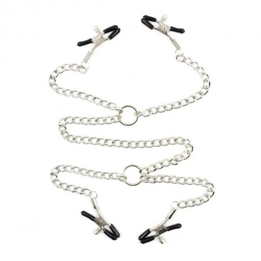 Серебристые зажимы для сосков и половых губ на тонкой цепочке - Notabu - купить с доставкой в Тамбове Серебристые зажимы для сосков и половых губ на тонкой цепочке - Notabu - купить с доставкой в Тамбове