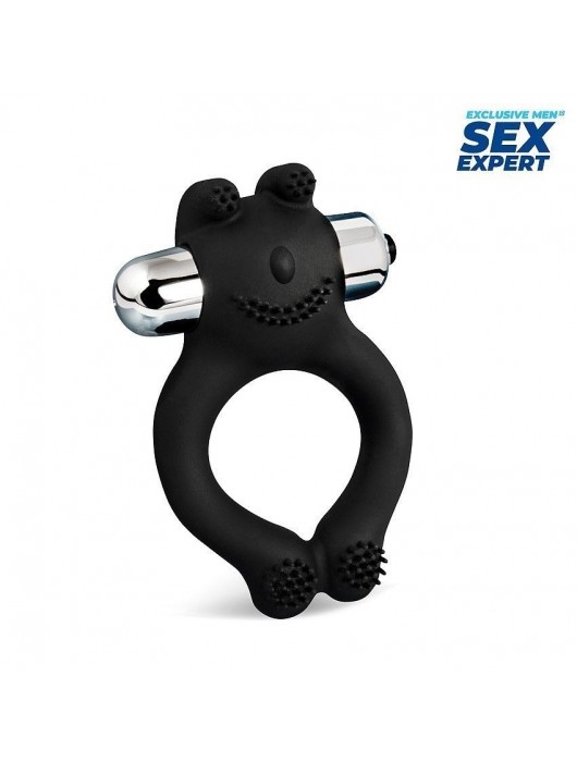 Черное силиконовое эрекционное виброкольцо Sex Expert - Sex Expert - в Тамбове купить с доставкой