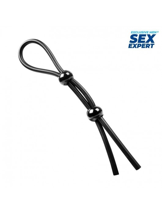 Черное силиконовое лассо с двумя шариками для утяжки - Sex Expert - в Тамбове купить с доставкой