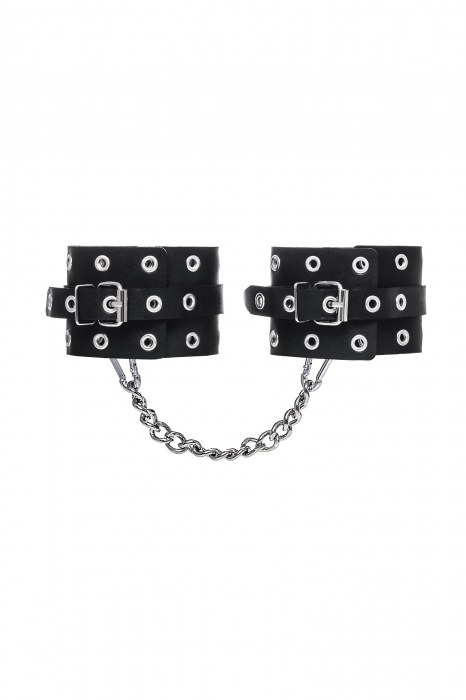 Черные кожаные однослойные оковы с люверсами - Pecado - купить с доставкой в Тамбове