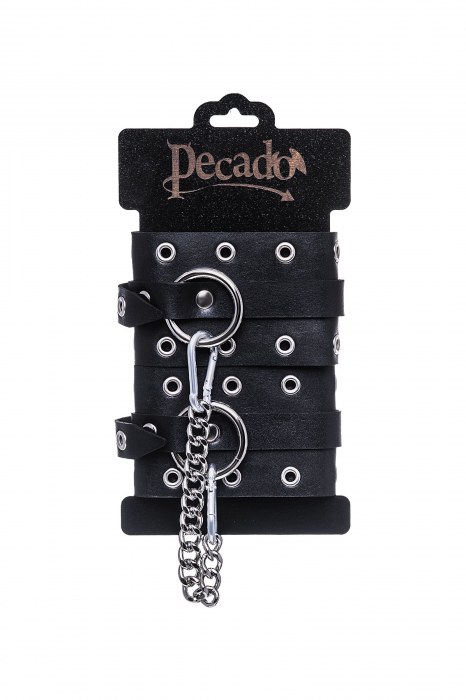 Черные кожаные однослойные оковы с люверсами - Pecado - купить с доставкой в Тамбове
