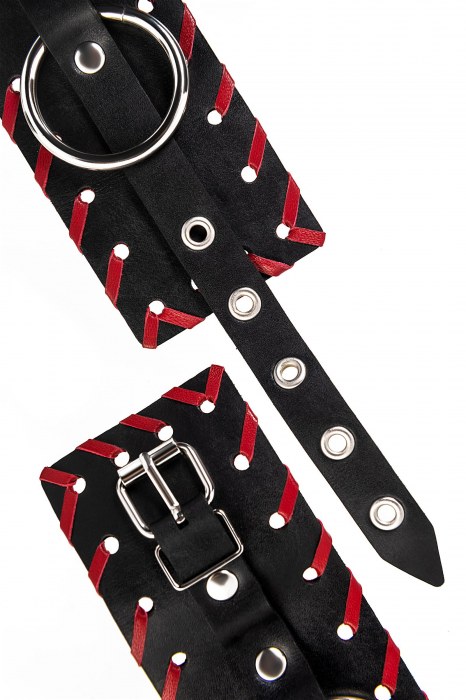 Черно-красные наручники из натуральной кожи - Pecado - купить с доставкой в Тамбове