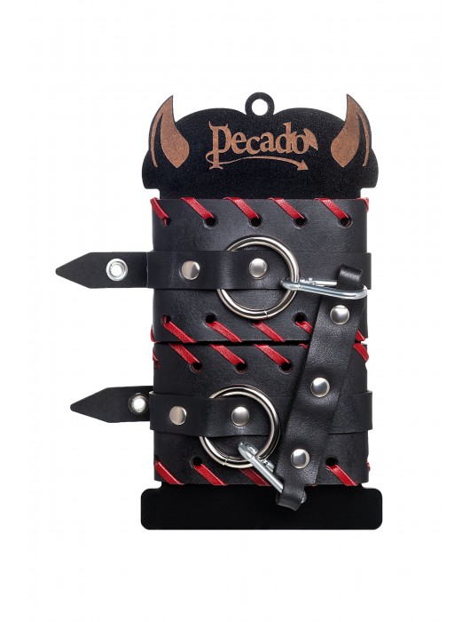 Черно-красные оковы из натуральной кожи - Pecado - купить с доставкой в Тамбове