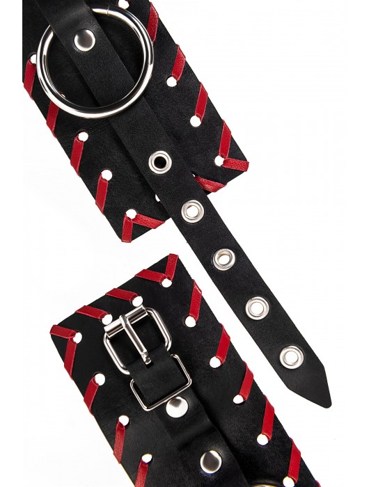 Черно-красные оковы из натуральной кожи - Pecado - купить с доставкой в Тамбове