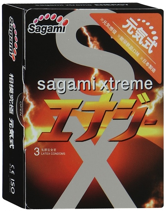 Презервативы Sagami Xtreme ENERGY с ароматом энергетика - 3 шт. - Sagami - купить с доставкой в Тамбове