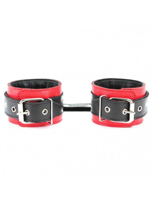 Красно-чёрные поножи из кожи - БДСМ Арсенал - купить с доставкой в Тамбове