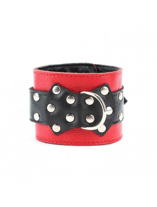 Красно-чёрные поножи из кожи - БДСМ Арсенал - купить с доставкой в Тамбове