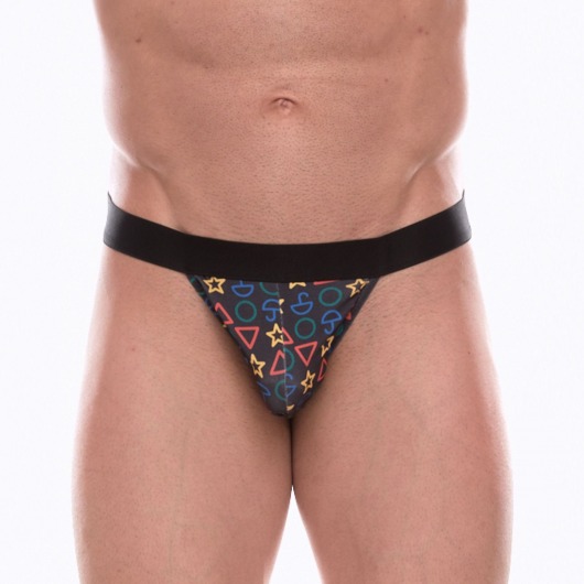 Темно-серые трусы-танга с разноцветным принтом в виде значков - Don Moris купить с доставкой Темно-серые трусы-танга с разноцветным принтом в виде значков - Don Moris купить с доставкой