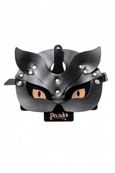 Черная кожаная рельефная маска кошки - Pecado - купить с доставкой в Тамбове