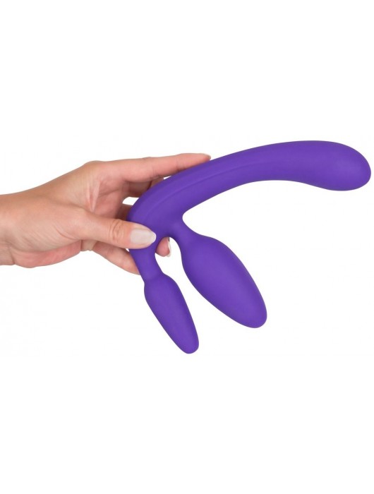 Фиолетовый безремневой страпон с двумя пробками - Orion - купить с доставкой в Тамбове